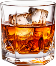 whiskey in a clear glass with ice
